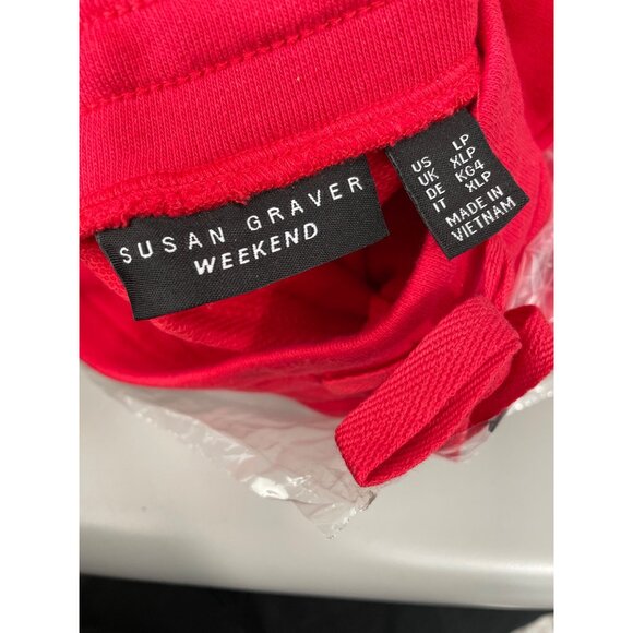 Susan Graver Weekend Pet Washed French Terry Cropped Jogger L Bright Coral NEW - Picture 6 of 7